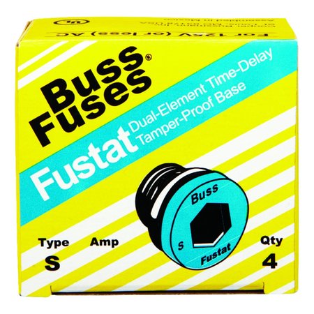 EATON BUSSMANN Plug Fuse, S Series, Time-Delay, 6.25A, 125V AC, Indicating, 10kA at 125V AC, 4 PK S-6-1/4